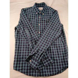 Mens American Eagle Shirt Mens Medium Green & Blue Plaid Long Sleeve Button Down